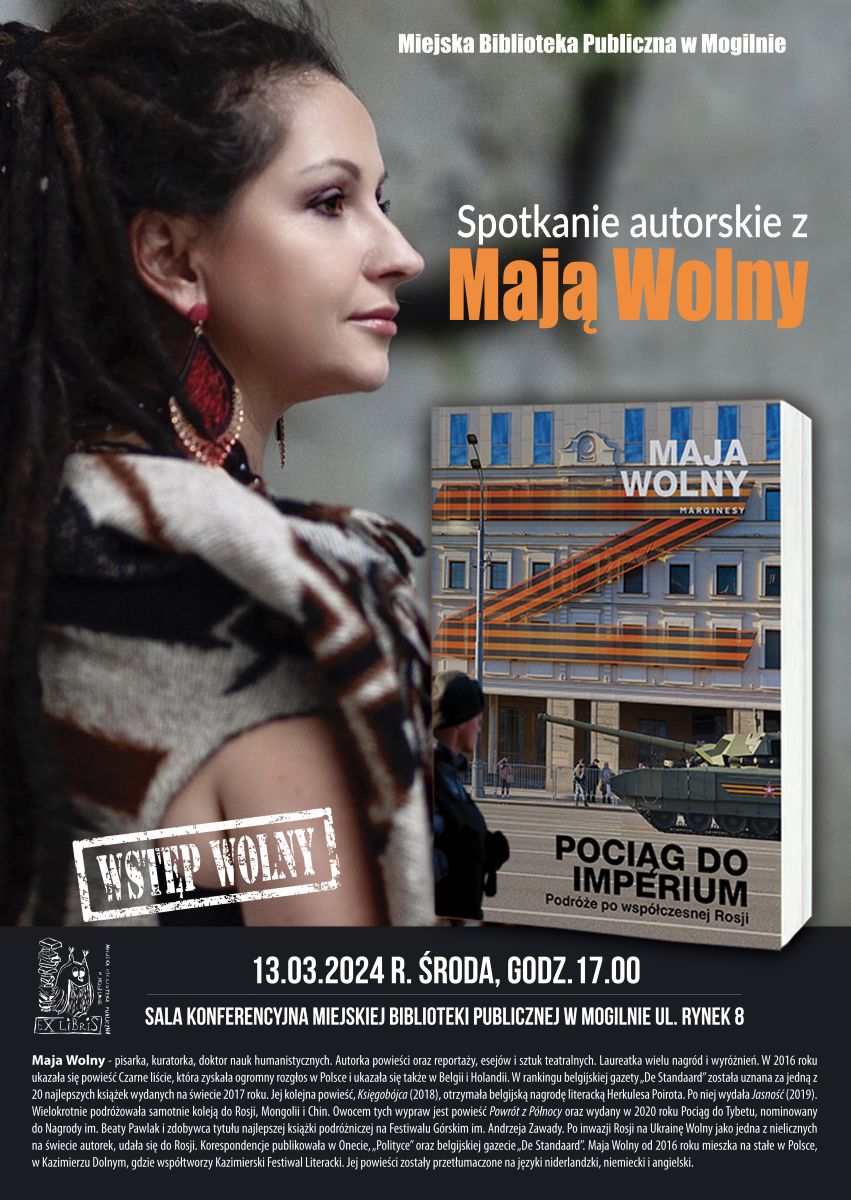 Spotkanie autorskie z Mają Wolny w Miejskiej Bibliotece Publicznej w Mogilnie - 13 marzec 2024 r, godz. 17:00