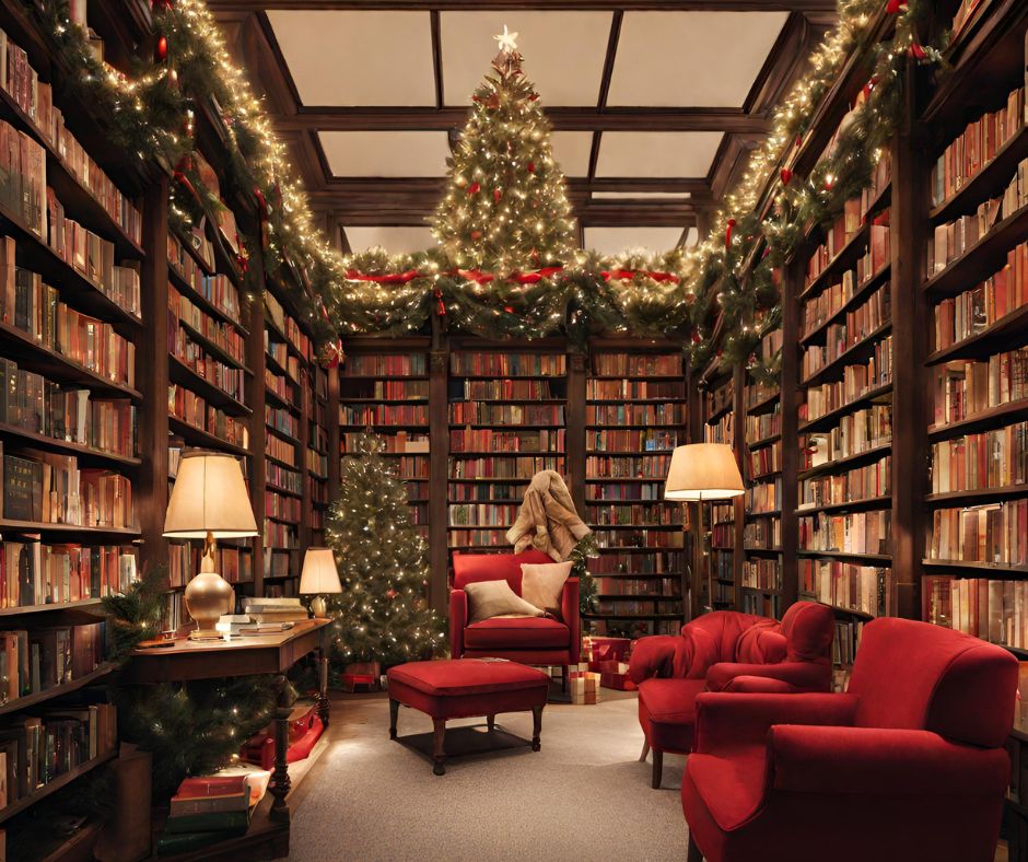 Biblioteka udekorowana na Święta Bożego Narodzenia